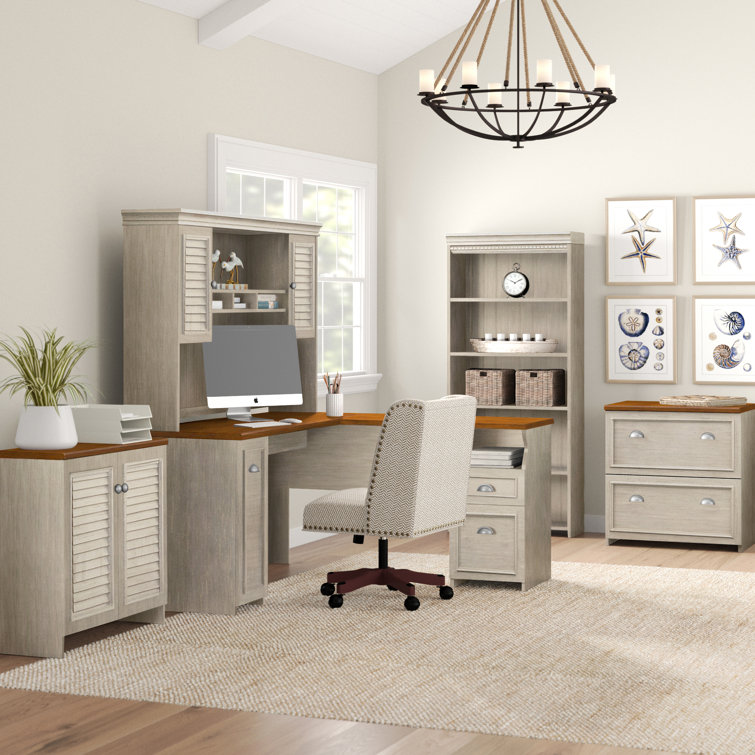 Huckins 4 Piece L Shape Computer Desk Office Set with Hutch Laurel Foundry Modern Farmhouse Color Antique White